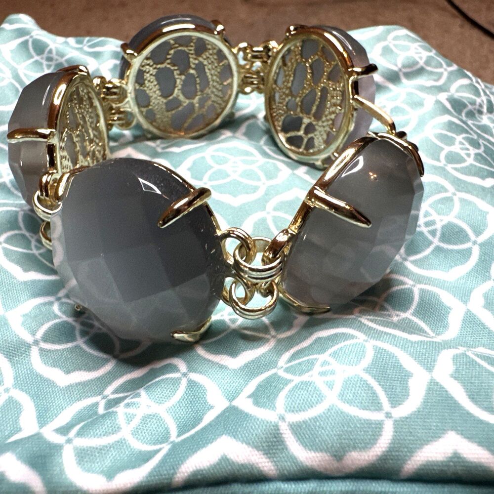 NEW Kendra Scott Cassie Slate Cat Eye Link Bracelet 14k Gold Plated 8"